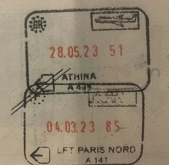 overlapping "Athina" plane stamp and "LFT Paris Nord" train stamp, with two diagonal lines through the lower left/upper left
