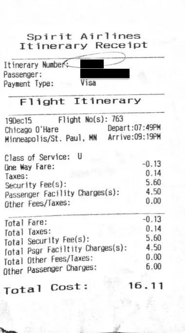 Spirit ticket booked at airport check-in counter