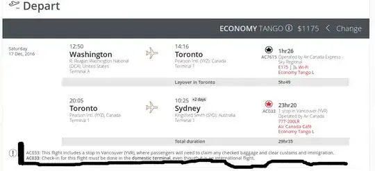 Screenshot of the AirCanada's note
