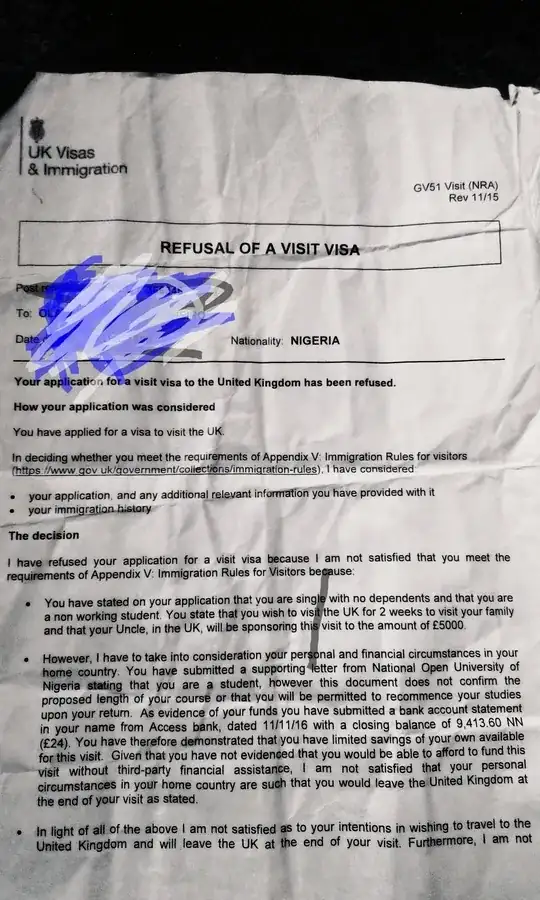 first page of refusal form