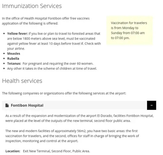screenshot from airport website