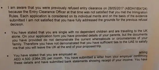 Photo of refusal letter page 1