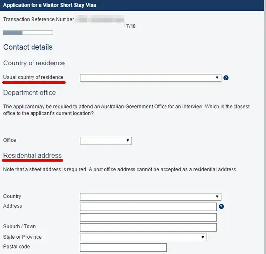 Screen shot of form asking for usual country of residence