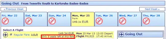 Ryanair web site showing seats left