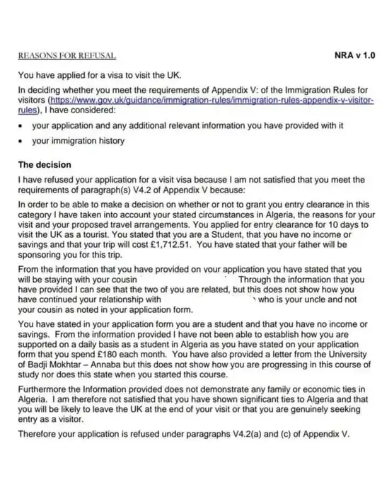 refusal letter