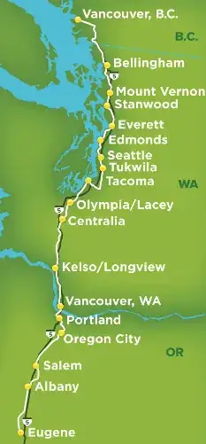 Amtrack Cascades map from www.amtrakcascades.com/images/AmtrakCascadesMap.jpg