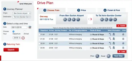Evening trains on the Israeli Rail website