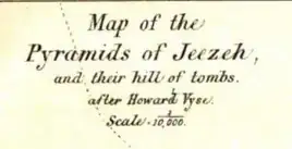 label from a map: "map of the Pyramids of Jeezah"