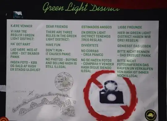 Green Light District rules sign