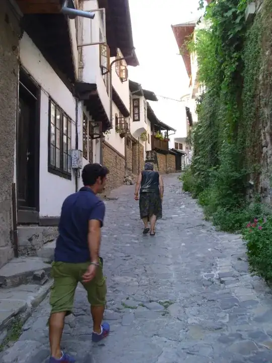 My friends walking to Rosa's guesthouse