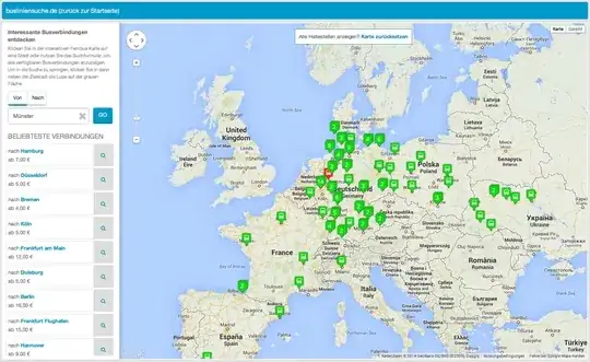 Screenshot of German map with bus destinations