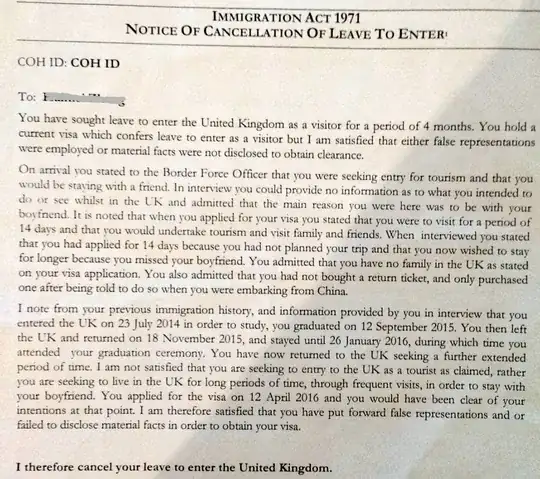 Visa Cancellation Letter