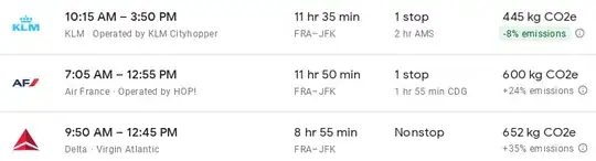 screenshot with three flights