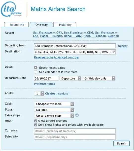 ITA matrix search