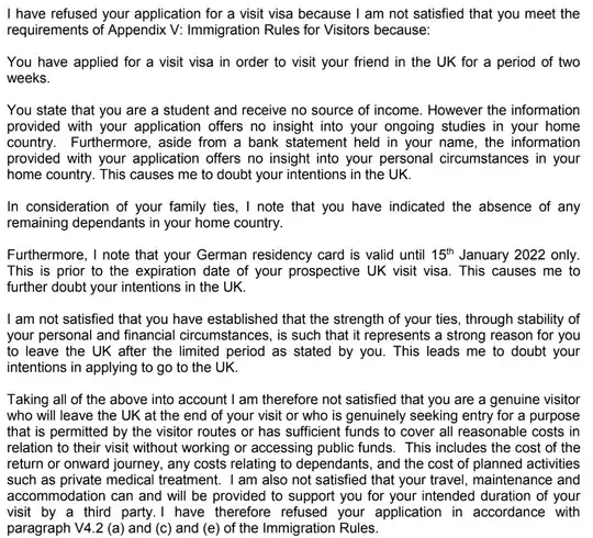 UK visa rejection letter