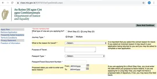 Image of the visa application page