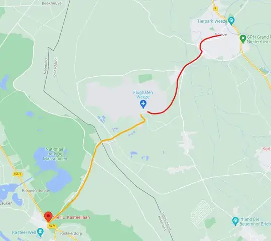 map showing routes to Weeze and Dutch bus stop