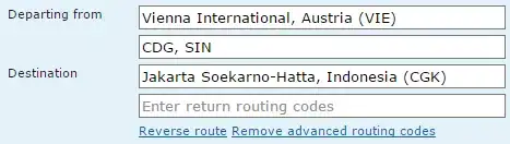 Simple ITA Matrix search for a VIE-CGK flight with connections at CDG and SIN