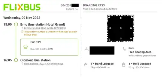 Cropped image of a FlixBus ticket showing free seat instructions
