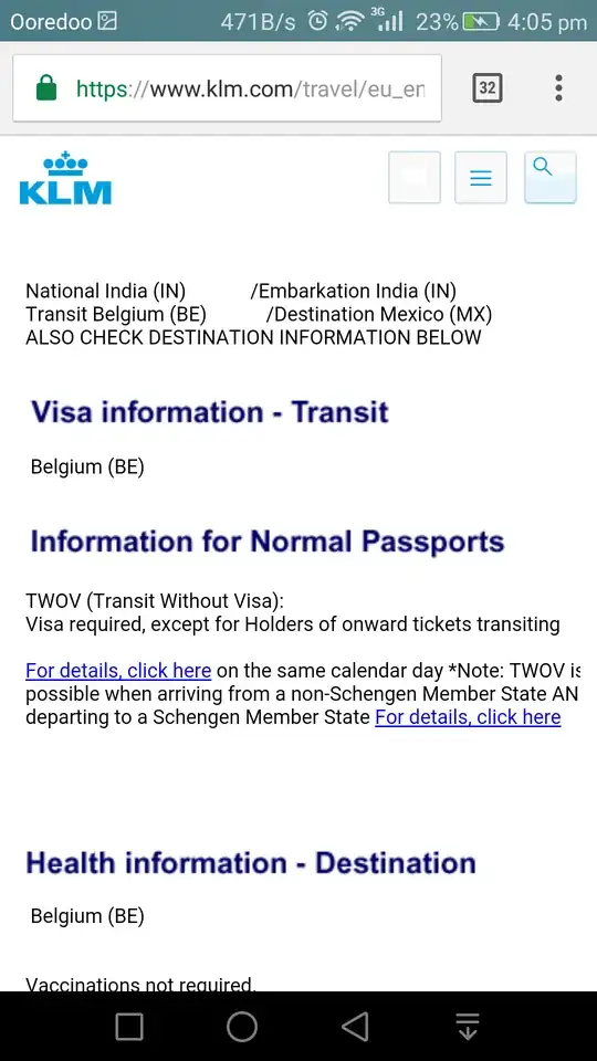 Timatic Web India to Mexico via Belgium
