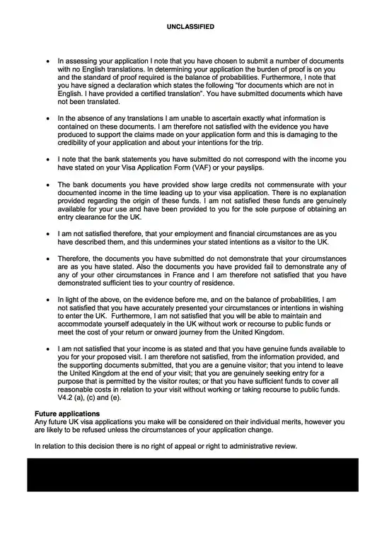 refusal letter's second page