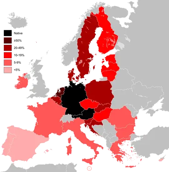 Knowledge of Standard German within the nations of the European Union