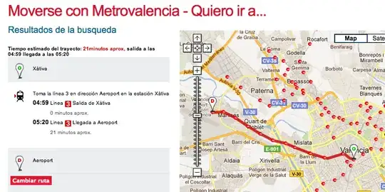 Screenshot of Metrovalencia route planner results