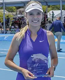 Photo of Britain's Katie Boulter after winning the final at the Canberra International tournament