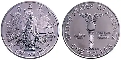 U.S. Congress Bicentennial silver dollar, 1989