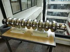 A niobium-based 1.3&nbsp;GHz nine-cell superconducting radio frequency cavity to be used at the main linac