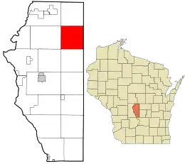 Location in Adams County and the state of Wisconsin.