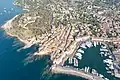 Aerial view of the old town and the old port of Saint-Tropez, France