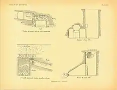 A group of four sketches showing burial wells and tomb structures