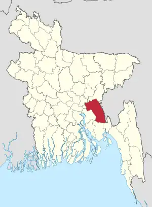 Location of Comilla within Bangladesh