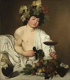 Caravaggio, Bacchus, oil on canvas, 85 × 95&nbsp;cm, Uffizi Gallery, Florence
