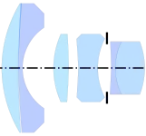 Schacht Travegon (35&nbsp;mm f/2.5, 1954) by Bertele, from US Patent 2,772,601