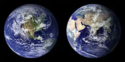 Image 46Blue Marble composite images generated by NASA in 2001 (left) and 2002 (right) (from Environmental science)