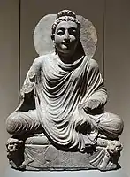 The Buddha on lion throne. Takht-i-Bahi. Schist, H. 525&nbsp;mm (20.7&nbsp;in). Museum für Indische Kunst.
