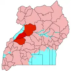 Location of&nbsp;Bunyoro&nbsp;(red)in Uganda&nbsp;(pink)