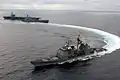 USS&nbsp;Lake Champlain conducting an emergency breakaway after refueling at sea, 2004.