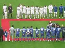 Tottenham and Chelsea players lining up before the match at the 2008 Carling Cup final