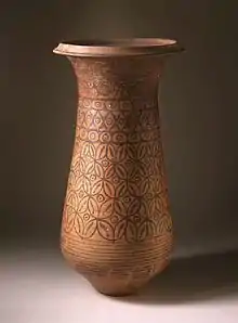 Ceremonial vessel; 2600–2450&nbsp;BC; terracotta with black paint; 49.53 × 25.4&nbsp;cm; Los Angeles County Museum of Art (US)