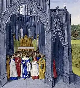 Clovis II visiting Saint Denis (painted in 15th&nbsp;c.)