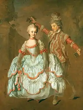 Dancing a minuet in 18th century Sweden. Painting by Lorens Pasch&nbsp;[sv], 1760