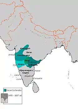 Map of the Deccan Sultanates.