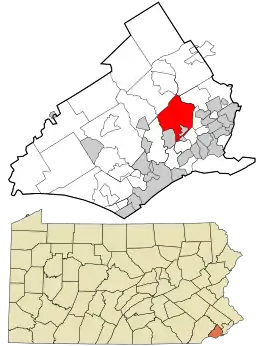 Location in Delaware County andthe state of Pennsylvania.