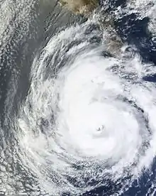 Satellite image of Hurricane Dolores with a large, cloud-filled eye on June&nbsp;16