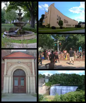 (left to right, top to bottom) Jones Square Park, Lake Avenue Memorial Baptist Church, Edgerton Park, Lower Falls Park, and Greater Harvest Church