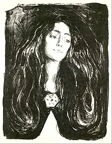The Brooch, Eva Mudocci, 1903, lithograph print on paper, 76&nbsp;cm ×&nbsp;53.2&nbsp;cm (30&nbsp;in ×&nbsp;21&nbsp;in), Munch Museum, Oslo