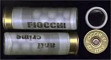 Fiocchi 12-gauge rubber buckshot: containing 15, 8.3&nbsp;mm, .58 gram rubber pellets, with a muzzle velocity of 790 fps.